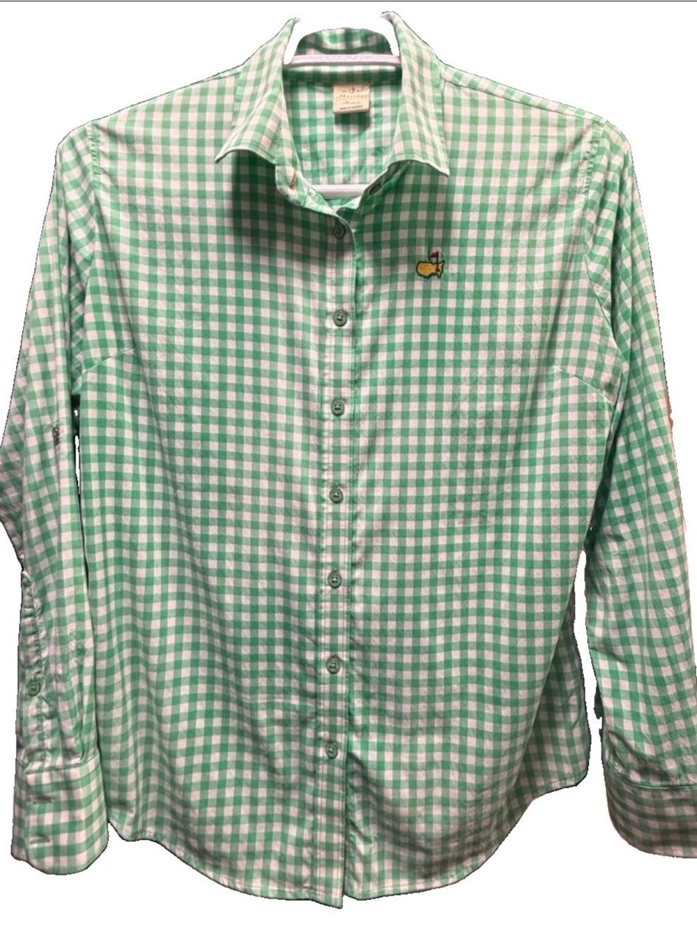 Peter Millar Men's Large Green Gingham Button-Up Shirt with Logo - Picture 3 of 5